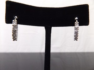.925 Sterling Silver Crystal Hoop Post Clamp Earrings