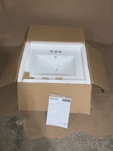 lot 9 image: Swiss Madison 24 in. ceramic vanity top with 3-faucet holes with white basin