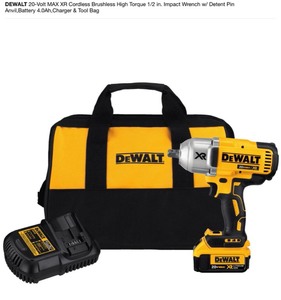 lot 36 image: Dewalt 20-Volt MAX XR Cordless Brushless High Torque 12 in. Impact Wrench w Detent Pin Anvil,2 Batteries one 2.0Ah & another 1.5AH,Charger & Tool Bag not used SEE PICS