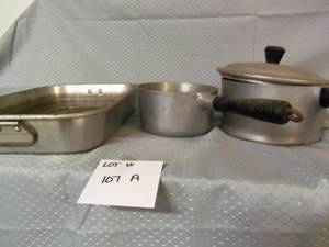 Aluminum cast pots and 9x13 cake pa...