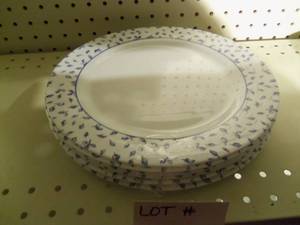 Set of 6 glass plates with blue lea...
