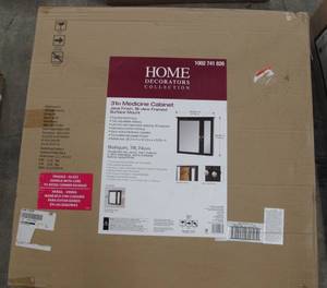 lot 64 image: 30-34 in. W x 29-14 in. H Fog Free Framed Surface-Mount Bi-View Bathroom Medicine Cabinet in Java