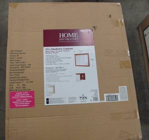 lot 68 image: 36-58 in. W x 29-14 in. H Fog Free Framed Surface-Mount Tri-View Bathroom Medicine Cabinet in Oak
