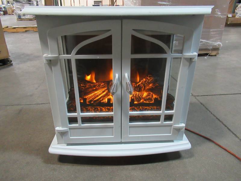 lot 68 image: Hampton Bay Legacy 1,000 sq. ft. Panoramic Infrared Electric Stove in White, EST-540T-50-Y - Missing Legs - Cracked Upper RH Corner..