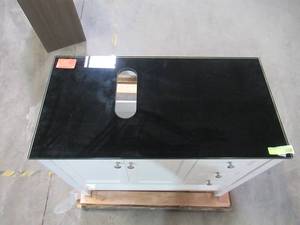 lot 100 image: Roswell Modena 36 in. Bath Vanity in White with Tempered Glass Vanity Top in Black 856036P-WH-BG