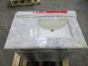 lot 102 image: Home Decorators Collection Sonoma 36 in. W x 22 in. D Bath Vanity in Pebble Grey with Natural Marble Vanity Top in White 8105100240