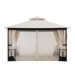 lot 106 image: Sunjoy Delaware 11 ft. x 13 ft. Beige and Black Steel Gazebo with 2-Tier Hip Roof A101012400