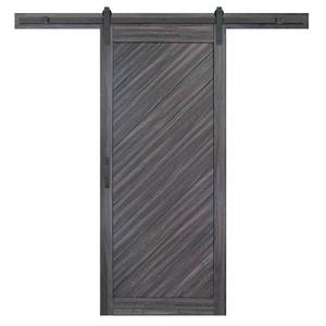 lot 600 image: Masonite 36 in. x 84 in. Diagonal Stormy Gray Interior Sliding Barn Door Slab with Hardware Kit 17460