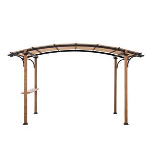 lot 107 image: Sunjoy Alamo 10 ft. x 7.5 ft. Steel Arched Pergola with Natural Wood Looking and Tan Shade 169391
