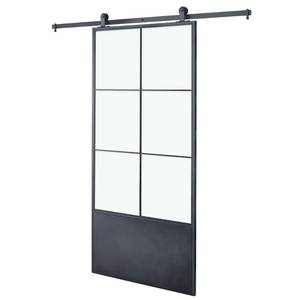 lot 601 image: Colonial Elegance 37 in. x 84 in. x 3 in. Broadway Epoxy Coated Steel Frame wFrosted Tempered Glass Barn Door Interior Sliding Door Hardware Kit KMCTBWF-37BL