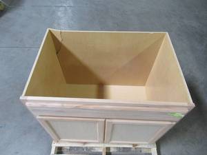 lot 111 image: Hampton Bay Hampton Assembled 36 x 34.5 x 24 in. Sink Base Kitchen Cabinet in Unfinished Beech KSB36-UFDF