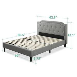lot 112 image: Zinus Kellen Upholstered Scalloped Platform Bed Frame, Queen HD-FSUP-Q