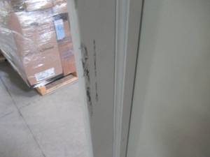 lot 603 image: Masonite 32 in. x 80 in. Winslow 3-Panel Left-Handed Hollow-Core Primed Composite Single Prehung Interior Door 82741