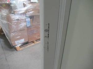 lot 604 image: Masonite 32 in. x 80 in. Winslow 3-Panel Left-Handed Hollow-Core Primed Composite Single Prehung Interior Door 82741