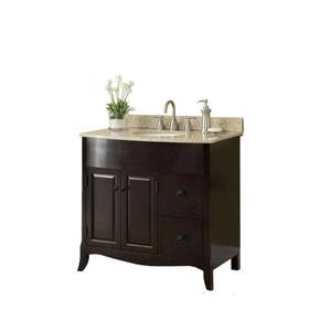lot 324 image: 37 in. W x 35 in. H x 22-12 in. D Vanity in Espresso with Granite Vanity Top in Cream with White Basin - Missing Hardware,