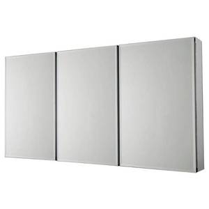 lot 332 image: Pegasus 48 in. W x 26 in. H Frameless Recessed or Surface-Mount Tri-View Bathroom Medicine Cabinet with Beveled Mirror, SP4588