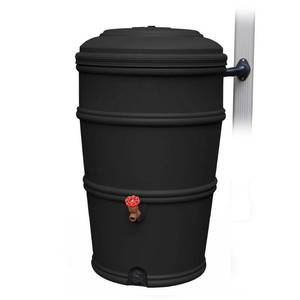 lot 338 image: Earthminded RainStation 50 Gal. Rain Barrel with Diverter System in Recycled Black PRN1053, With additional Barrel and Lid.