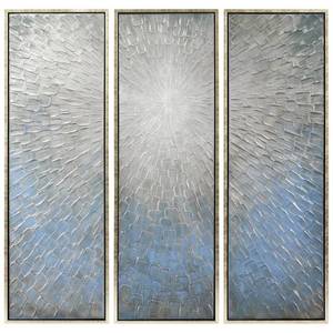 lot 423 image: 60 in. x 20 in(Per Panel). Silver Ice Textured Metallic Hand Painted by Martin Edwards Wall Art (Set of 3)