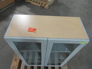 lot 217 image: Hampton Bay Designer Series Melvern Assembled 30x42x12 in. Wall Kitchen Cabinet with Glass Doors in Gray WGD3042-MLGR
