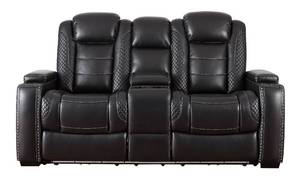 lot 19A image: Ashley Furniture Party Time Power Reclining Loveseat with Console, 3700318 - NEW IN BOX - LOW $800.00 RESERVE