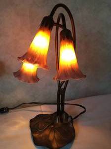 lot 298 image: Table Lamp With Three Stained Glass Shades
