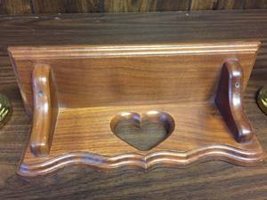 lot 381 image: Handmade Oak shelf With Two Brass Wall Hanging Candle Holders