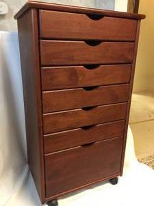 lot 387 image: Wooden 7 Drawer Rolling Storage Unit