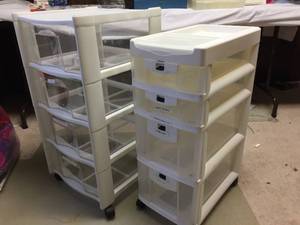 lot 421 image: 2 Rolling Plastic Storage Bins
