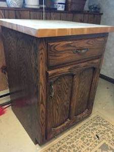 lot 445 image: Rolling Wooden Storage With Butcher Block Top