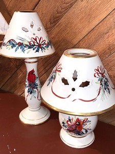 lot 235 image: 2 Winter Greetings Candlestick Ceramic Lamps
