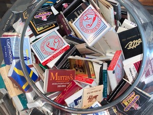 lot 293 image: Large Glass Bowl Full of Assorted Match Boxes