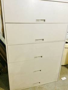 MSRP $1600 STEELCASE 5 DRAWER LATERAL LOCKING FILING CABINET WFLIP UP FRONT DOORS &amp ALL DRAWERS ARE SLIDE OUTRETRACT FOR EASE IN EXTRACTING IMPORTANT DOCUMENTS INCLUDES COUNTERWEIGHTS IN THE BOTTOM FOR BALANCE WHEN DRAWER IS OUT - GREAT CONDITION