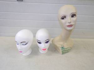 lot 29 image: Vintage Maniquin Heads  Wig and Jewelry Model with Styrofoam Heads