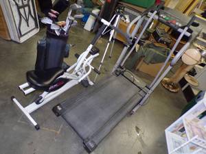 lot 53 image: Tread Mill, Aerobics Exercise machine, Tripod and Golf clubs and bag
