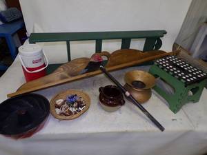 lot 66 image: Metal Spittoon, Wood Shelves, Jewelry and more