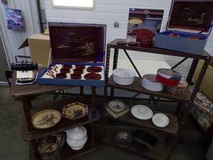 lot 80 image: Nice collection of Asian Tea Sets, and other kitchen Dishes with 2 Shelves