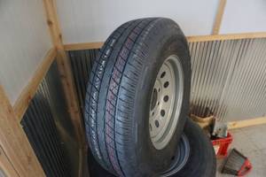lot 17 image: Brand New Set of 4 - Ranger ST 15 Trailer Tires With 6 Bolt Rims