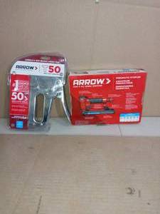lot 20 image: PT50 Pneumatic Staple Gun & T50 Heavy Duty Staple Gun by Arrow- open box not used