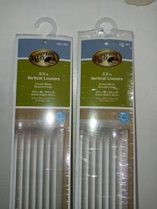lot 32 image: 3.5 in. W x 84 in. L Linen White 3.5 in. Vertical BlindLouver Set (9-pack) by Hampton Bay- set of 2 - not used