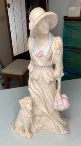 lot 41 image: Vintage 1980s Alice Heath Sculpture Woman with Dog & Basket of Flowers