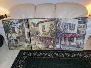 lot 501 image: Three Piece Canvas Print Peaceful European Street Scene