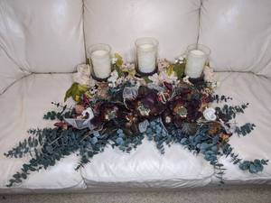 lot 512 image: Pair of Faux Floral Centerpieces with Pillar Candles