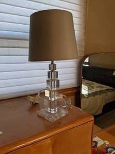 lot 235 image: Modern Glass Table Lamp w Drum Shade