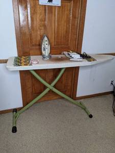lot 622 image: Vintage Ironing Board, Iron, Et Cetera