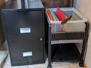 lot 66 image: File Cabinet & Bin w Extra Files