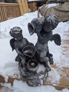lot 451 image: Two Foot Concrete Outdoor Angel Statue Fountain