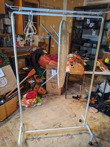 lot 487 image: Wheeled Clothing Rack & Mini Ironing Board