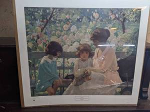 lot 717 image: Unframed Rae Sloan Bredin Print The Artists Family on a Park Bench