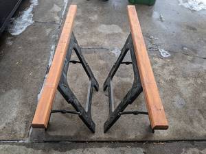lot 352 image: Set of Wood & Plastic Sawhorses
