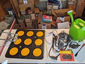 lot 820 image: Object Markers Road Sign, Watering Can & Misc. Cords